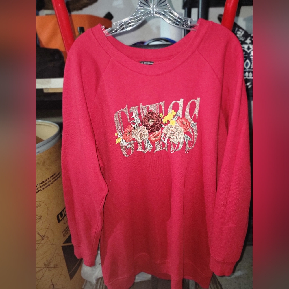 GUESS Womens Red Floral Sweater Dress